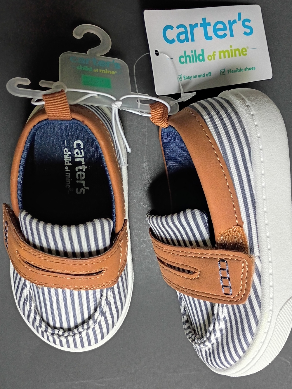 Carter's Navy & Tan Striped Hook-and-Loop Toddler Sneakers